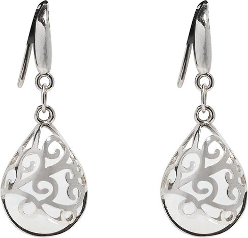 Recycled Antique Black Depression Glass and Sterling Silver Filigree Teardrop Earrings in Saudi Arabia