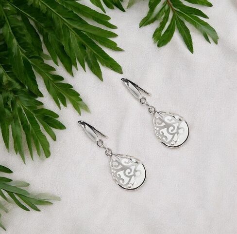 Recycled Antique Black Depression Glass and Sterling Silver Filigree Teardrop Earrings in Saudi Arabia