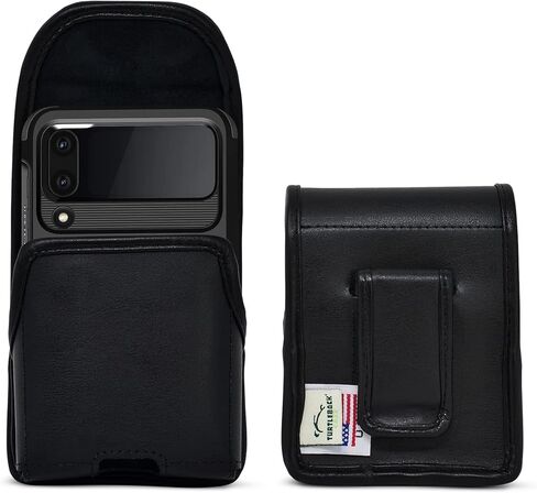 Turtleback Holster Designed for Galaxy Z Flip6 Flip 5 and 4 Thin Fit, Vertical Belt Case Black Leather Pouch with Executive Belt Clip, in Kuwait