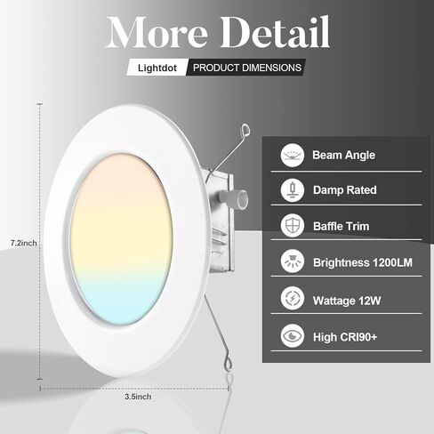 5/6In Swivel Gimbal LED Recessed Lighting，CRI 90 Replacement Direction Retrofit Recessed Light,140lm/w (high efficency) Dimmable 3000K/4000K/5000K Selectable LED Gimbal Recessed Lights-12Pack in Saudi Arabia