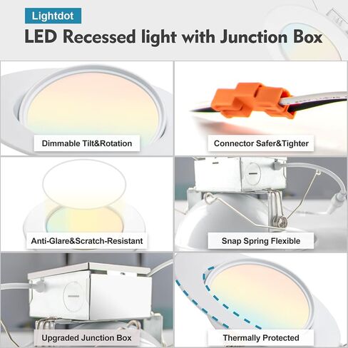 5/6In Swivel Gimbal LED Recessed Lighting，CRI 90 Replacement Direction Retrofit Recessed Light,140lm/w (high efficency) Dimmable 3000K/4000K/5000K Selectable LED Gimbal Recessed Lights-12Pack in Saudi Arabia