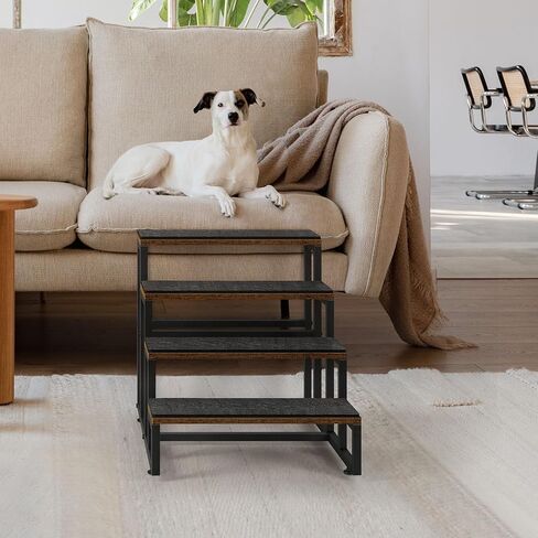 5 Steps Dog Stairs for Small Dogs Wood Pet Stairs for High Bed Black Dog Bed Stairs for Large Dog Pet Steps for Small Dogs for Tall Beds Dog Steps for Couch Support up to 100 lbs in Kuwait