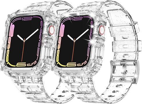 متوافق مع سوار ساعة Apple الشفاف مقاس 38 مم 40 مم 41 مم 42 مم 44 مم 45 مم مع حافظة واقية، حزام مقاوم للصدمات لسلسلة iwatch Bands 8 7 6 5 4 3 2 1 in Kuwait