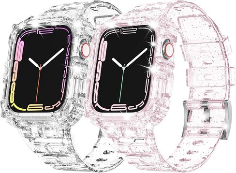 متوافق مع سوار ساعة Apple الشفاف مقاس 38 مم 40 مم 41 مم 42 مم 44 مم 45 مم مع حافظة واقية، حزام مقاوم للصدمات لسلسلة iwatch Bands 8 7 6 5 4 3 2 1 in Kuwait