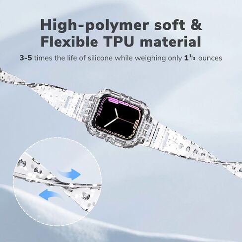 متوافق مع سوار ساعة Apple الشفاف مقاس 38 مم 40 مم 41 مم 42 مم 44 مم 45 مم مع حافظة واقية، حزام مقاوم للصدمات لسلسلة iwatch Bands 8 7 6 5 4 3 2 1 in Kuwait