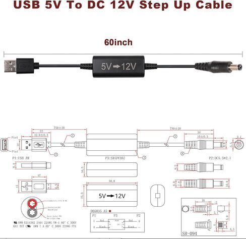 5V to 12V Step Up DC Converter,5V USB to 12V DC Step Up Cable - 5FT 1.2A Boost Voltage Transformer Power DC 5.5 * 2.1MM Converter,Compatible with Power Bank/CCTV System/Monitor/Camera/Speakers in Saudi Arabia