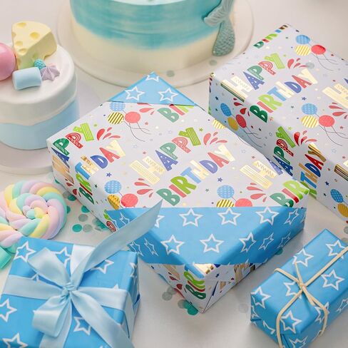 Burymento Birthday Wrapping Paper Roll,Kraft Gift Wrap Paper for Birthday Baby Shower,Kraft Paper with Grid Lines,Lettering Pattern - 17 Inches x 32.8 Feet 1 Roll in Kuwait