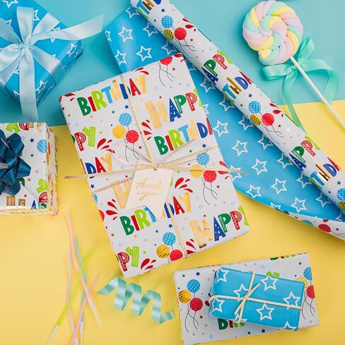 Burymento Birthday Wrapping Paper Roll,Kraft Gift Wrap Paper for Birthday Baby Shower,Kraft Paper with Grid Lines,Lettering Pattern - 17 Inches x 32.8 Feet 1 Roll in Kuwait