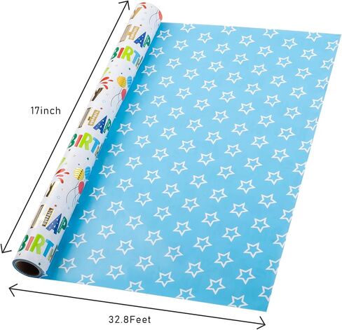Burymento Birthday Wrapping Paper Roll,Kraft Gift Wrap Paper for Birthday Baby Shower,Kraft Paper with Grid Lines,Lettering Pattern - 17 Inches x 32.8 Feet 1 Roll in Kuwait