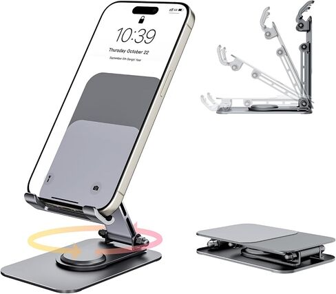 حامل هاتف معدني قابل للتعديل ومجلد لجميع الهواتف المحمولة iPhone Huawei Xiaomi سطح المكتب حامل عالمي للكمبيوتر اللوحي (رمادي) in Saudi Arabia
