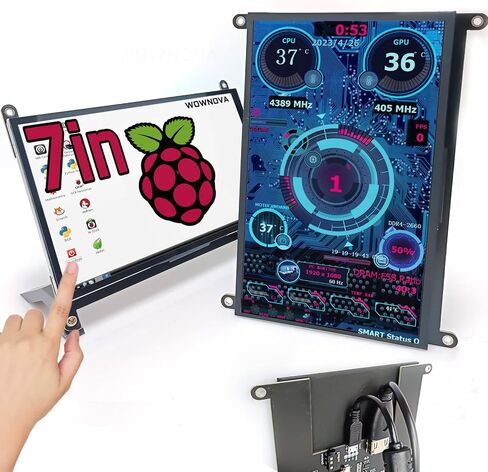 WOWNOVA 7" Computer Sensor Panel LCD Screen PC Temperature Monitor Display Secondary Screen, PC Accessories for PC Case, Compatible with Raspberry Pi and Windows 7/8/10/11 (Touch Screen) in Saudi Arabia