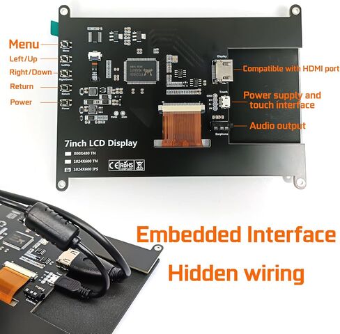 WOWNOVA 7" Computer Sensor Panel LCD Screen PC Temperature Monitor Display Secondary Screen, PC Accessories for PC Case, Compatible with Raspberry Pi and Windows 7/8/10/11 (Touch Screen) in Saudi Arabia