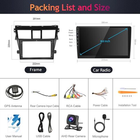 2G 64G Car Stereo Radio for Toyota Yaris Vios 2007-2012 with Wireless Carplay Android Auto MirrorLink, Podofo 9 inch1080P IPS Touch Screen Bluetooth Radio with GPS EQ WiFi SWC Backup Camera in Saudi Arabia