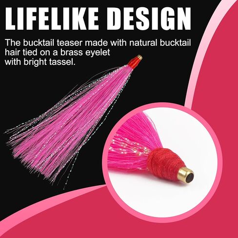 Fishing Teaser Lure Bucktail Teasers Saltwater Fishing Lures Flounder Rig Sliding Tube Fishing Bucktail Teaser Tail Trolling Skirt Lure for Cod Flounder Seabass in Kuwait