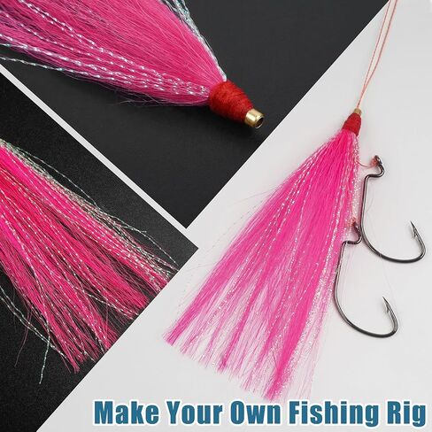 Fishing Teaser Lure Bucktail Teasers Saltwater Fishing Lures Flounder Rig Sliding Tube Fishing Bucktail Teaser Tail Trolling Skirt Lure for Cod Flounder Seabass in Kuwait