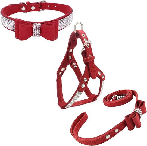 ربطة عنق للكلب وحزام ومجموعات الرصاص مجموعة مريحة وناعمة للكلاب من ديامانتي مع حزام ومقاود للكلاب - وردي - M in Kuwait