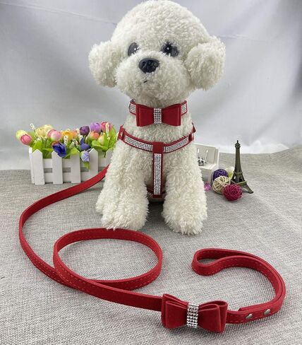 ربطة عنق للكلب وحزام ومجموعات الرصاص مجموعة مريحة وناعمة للكلاب من ديامانتي مع حزام ومقاود للكلاب - وردي - M in Kuwait
