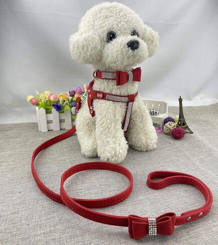 ربطة عنق للكلب وحزام ومجموعات الرصاص مجموعة مريحة وناعمة للكلاب من ديامانتي مع حزام ومقاود للكلاب - وردي - M in Kuwait