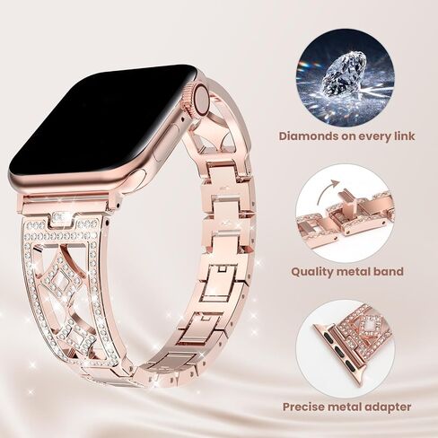 Delidigi Bling Diamond Band Compatible with Apple Watch Band 40mm 38mm 41mm 42mm 44mm 45mm 46mm 49mm for Women, Fashion Glitter Chain Bracelet Dressy Band for iWatch Ultra Series 10 9 8 7 6 SE 5 4 3 in Saudi Arabia