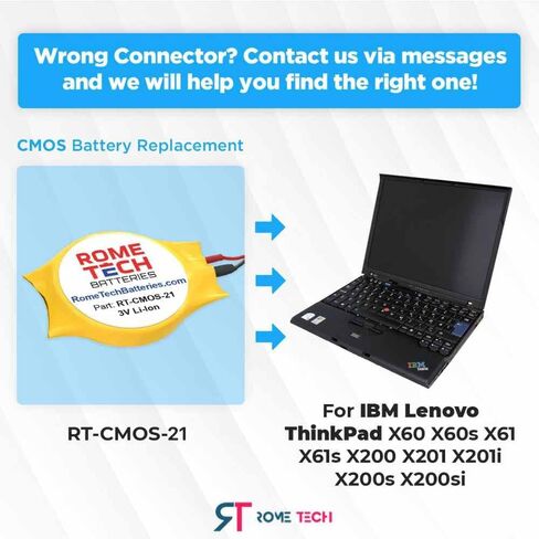 بطارية Rome Tech CMOS لجهاز Lenovo ThinkPad X60 X60s X61 X61s X200 X201 X201i X200s X200si - بطارية احتياطية للكمبيوتر المحمول BIOS RTC 3V CR2032 مع كابل 3 دبابيس و3 أسلاك (حزمة واحدة) in Saudi Arabia