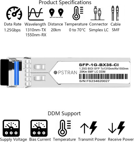 وحدة إرسال واستقبال بصرية 1000BASE-BX BiDi SFP متوافقة مع HPE J9142B-20 1490nm-TX/1310nm-RX 20km DOM Simplex LC SMF in Kuwait