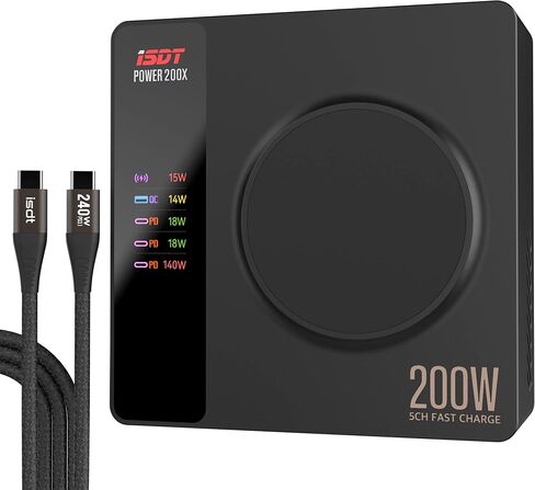 ISDT Power 200W USB C محطة شحن 4 منافذ USB بالإضافة إلى 1 منفذ شحن لاسلكي، USB C شاحن سريع للحائط/سطح المكتب مع شاشة LED والتحكم في التطبيقات لأجهزة MacBook وiPad وiPhone وGalaxy وPixel in Kuwait