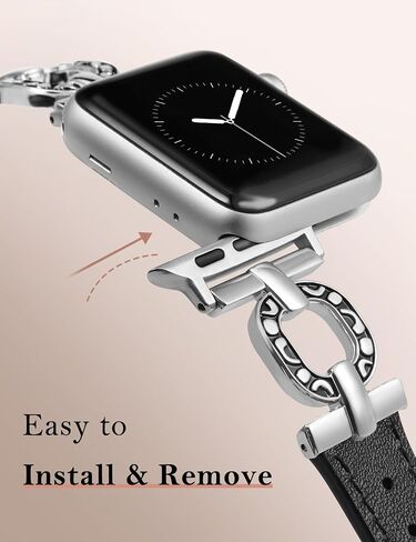 Minyee Leather Band Compatible with Apple Watch Band 41/40/38/42/44/45/46/49mm Women, Slim Leather Strap Scrollwork Designer Dressy O-Shape Metal Buckle for iWatch Series 10 9 8 7 6 5 4 3 2 SE Ultra in Kuwait