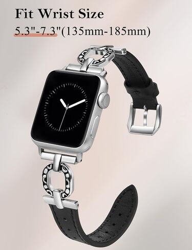 Minyee Leather Band Compatible with Apple Watch Band 41/40/38/42/44/45/46/49mm Women, Slim Leather Strap Scrollwork Designer Dressy O-Shape Metal Buckle for iWatch Series 10 9 8 7 6 5 4 3 2 SE Ultra in Kuwait