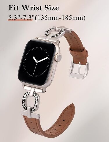 Minyee Leather Band Compatible with Apple Watch Band 41/40/38/42/44/45/46/49mm Women, Slim Leather Strap Scrollwork Designer Dressy O-Shape Metal Buckle for iWatch Series 10 9 8 7 6 5 4 3 2 SE Ultra in Kuwait