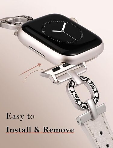 Minyee Leather Band Compatible with Apple Watch Band 41/40/38/42/44/45/46/49mm Women, Slim Leather Strap Scrollwork Designer Dressy O-Shape Metal Buckle for iWatch Series 10 9 8 7 6 5 4 3 2 SE Ultra in Kuwait