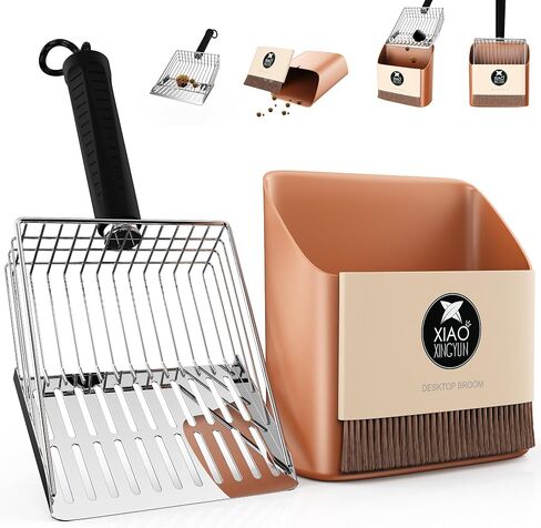 Cat Litter Scooper with Holder, Metal Litter Scoop Includes Portable Small Broom and Dustpan Set, Heavy Duty Stainless Steel Litter Scoop with Coarse and Fine Grid, Quick Sift and Easy Clean in Kuwait