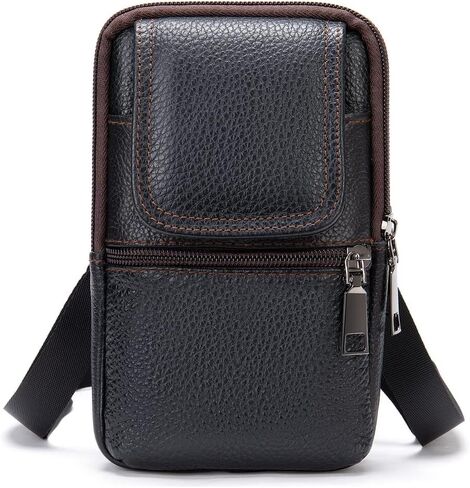 حقيبة كتف للهاتف الخلوي مصنوعة من الجلد باللون الأسود، حقيبة فاني للهاتف المحمول للرجال مع مشبك، حافظة كتف للهاتف الذكي من الجلد حقيبة رسول حقيبة خصر للرجال حقيبة الورك للمشي لمسافات طويلة والتخييم في الهواء الطلق in Kuwait