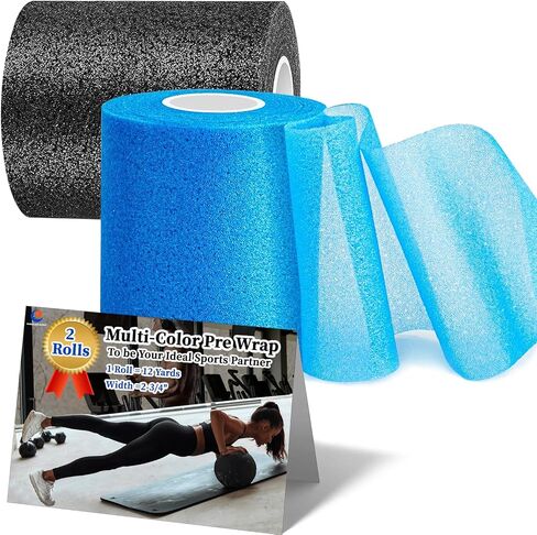 Pre Wrap for Hair Soccer- 6 Rolls, Multi Color Athletic Prewrap Tape Headbands, Foam Sport Underwrap Pre-Wrap, 2.76 Inches X 12 Yards - Black，Pink, Blue，Green in Saudi Arabia