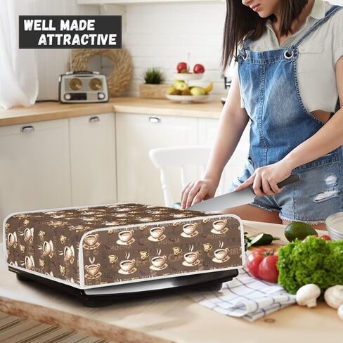 Coffee Pattern Electric Griddle Dust Cover Lightweight Small Kitchen Appliance Protector Fit for Pizza Maker Sandwich Maker Machine Washable Home Decor in Saudi Arabia