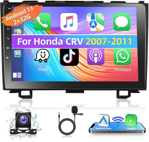 ستيريو سيارة Podofo لسيارة Honda CRV 2007 2008 2009 2010 2011 مع Apple CarPlay Android Auto، شاشة لمس 9 بوصة راديو بلوتوث صوت مع نظام تحديد المواقع العالمي (GPS) مرآة وصلة WiFi RDS Hi-Fi كاميرا احتياطية MIC in Saudi Arabia