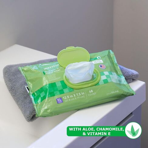 McKesson Flushable* Wet Wipes XL - Aloe & Vitamin E Formula, Gentle on Skin, Plant-Based Adult Cleansing Wipes - Unscented, 48 Wet Wipes per Pack, 48 Wipes, 1 Pack in Saudi Arabia