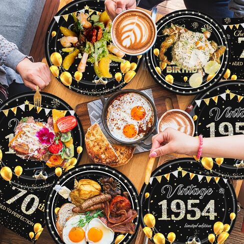 80th Birthday Party Tableware - 96PCS Vintage 80th Birthday Decorations Men Women Black Gold 1944 Birthday Party Plates Forks Napkins Supplies Cheers to 80th Birthday Dinnerware Set in Saudi Arabia