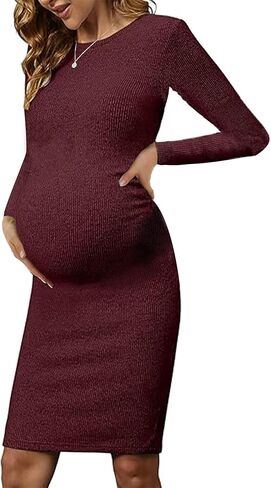 Abkylie فستان حمل مضلع جانبي مكشكش / فستان بطول الركبة مع أكمام طويلة خريفي كاجوال in Kuwait