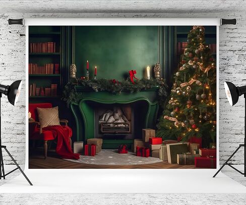 Kate 10×10ft Green Christmas Photography Backdrop Indoor Classic Xmas Tree Gift Bookshelf Decoration New Year Photography Background for Picture Video Party Studio Props in Saudi Arabia
