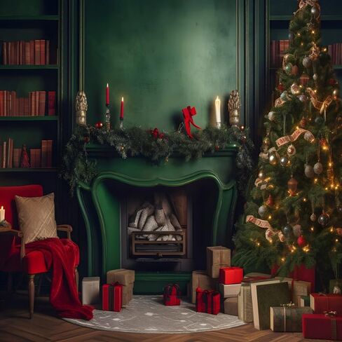 Kate 10×10ft Green Christmas Photography Backdrop Indoor Classic Xmas Tree Gift Bookshelf Decoration New Year Photography Background for Picture Video Party Studio Props in Saudi Arabia