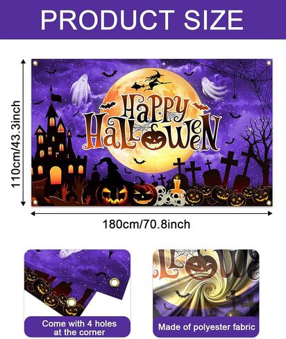 Mocsicka Happy Halloween خلفية عيد الهالوين راية اليقطين القمر الساحرة شبح قلعة مخيفة زخارف حفلة عيد ميلاد الهالوين (أرجواني) in Saudi Arabia