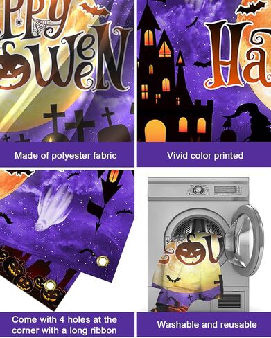 Mocsicka Happy Halloween خلفية عيد الهالوين راية اليقطين القمر الساحرة شبح قلعة مخيفة زخارف حفلة عيد ميلاد الهالوين (أرجواني) in Saudi Arabia