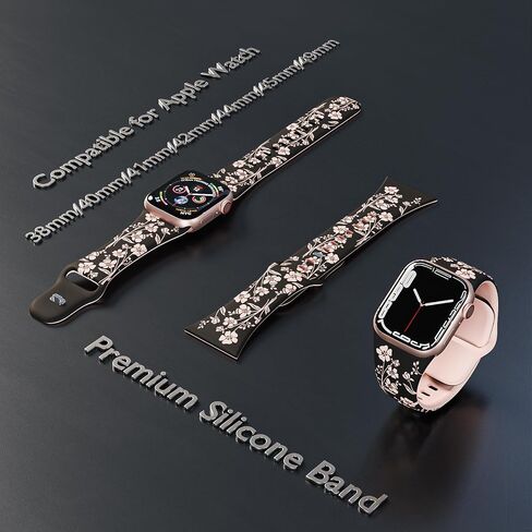 أساور سيليكون منقوشة بالزهور متوافقة مع سوار ساعة Apple 38 مم 40 مم 41 مم 42 مم 44 مم 45 مم 49 مم للنساء، حزام ناعم رياضي على شكل زهرة بلونين لسلسلة iWatch 9/Ultra/8/7/SE/6/5/4/3/2/1 in Kuwait