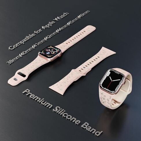 أساور سيليكون منقوشة بالزهور متوافقة مع سوار ساعة Apple 38 مم 40 مم 41 مم 42 مم 44 مم 45 مم 49 مم للنساء، حزام ناعم رياضي على شكل زهرة بلونين لسلسلة iWatch 9/Ultra/8/7/SE/6/5/4/3/2/1 in Kuwait