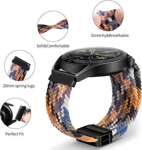 حزام مضفر قابل للتمدد متوافق مع ساعة Samsung Galaxy Watch 4 5 Pro 6 Band 40mm 44mm 45mm/Watch 6 Classic 43mm 47mm/Watch 4 Classic 42mm 46mm/Watch 3 41mm/Active 2,20mm سوار مغناطيسي رياضي للنساء والرجال in Kuwait