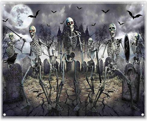 7x5ft Halloween Zombie Backdrop Full Moon Night Graveyard Bat Skeleton Photography Background Kids Scary Party Decorations Banner Photo Booth Props in Kuwait