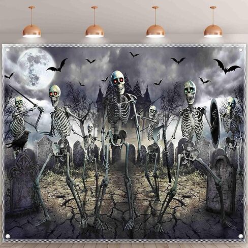 7x5ft Halloween Zombie Backdrop Full Moon Night Graveyard Bat Skeleton Photography Background Kids Scary Party Decorations Banner Photo Booth Props in Kuwait