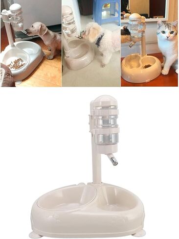 Standing Pet Water Dispenser, Automatic Pet Drinking Feeder, Automatic Cat Dog Waterer with Food Bowl, Height Adjustment, Portable and Detachable, Non Slip Base in Saudi Arabia