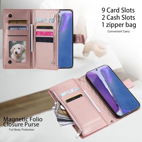 Phone Case for Samsung Galaxy Note 20 5G Wallet Cover with and Crossbody Wrist Strap Shoulder Strap 9+ Card Slots Zipper Purse Leather Stand Note20 Notes 20s Twenty Not S20 Women Men Pink in Saudi Arabia