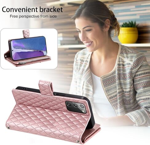 Phone Case for Samsung Galaxy Note 20 5G Wallet Cover with and Crossbody Wrist Strap Shoulder Strap 9+ Card Slots Zipper Purse Leather Stand Note20 Notes 20s Twenty Not S20 Women Men Pink in Saudi Arabia